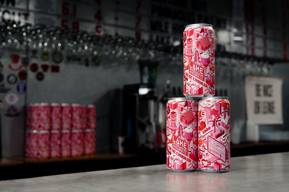 photograph of a stack of 3 cans on a bar, illustrated by Maggie Enterrios