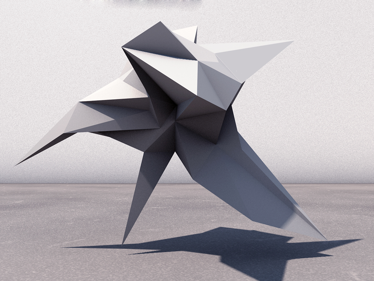 crow abstract sculpture paper model 3d sculpture 3D Paul Cummings  mark cummings