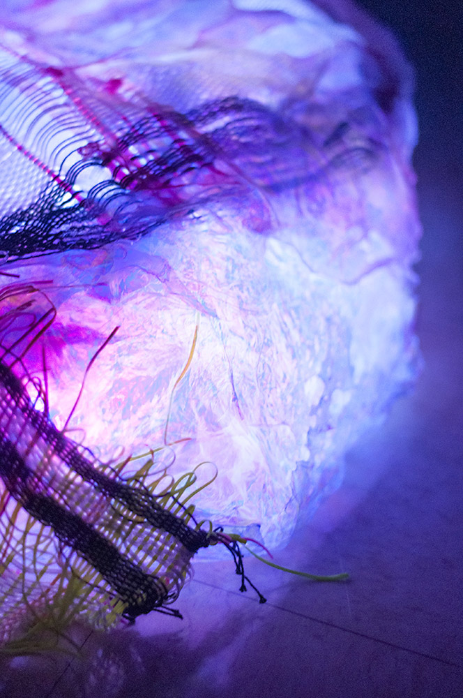 sculpture LED Lighting luminescent luminescence melted plastic weaving plastic weaving cellophane lit sculpture Illuminated Sculpture plastic sculpture Sci Fi science fiction