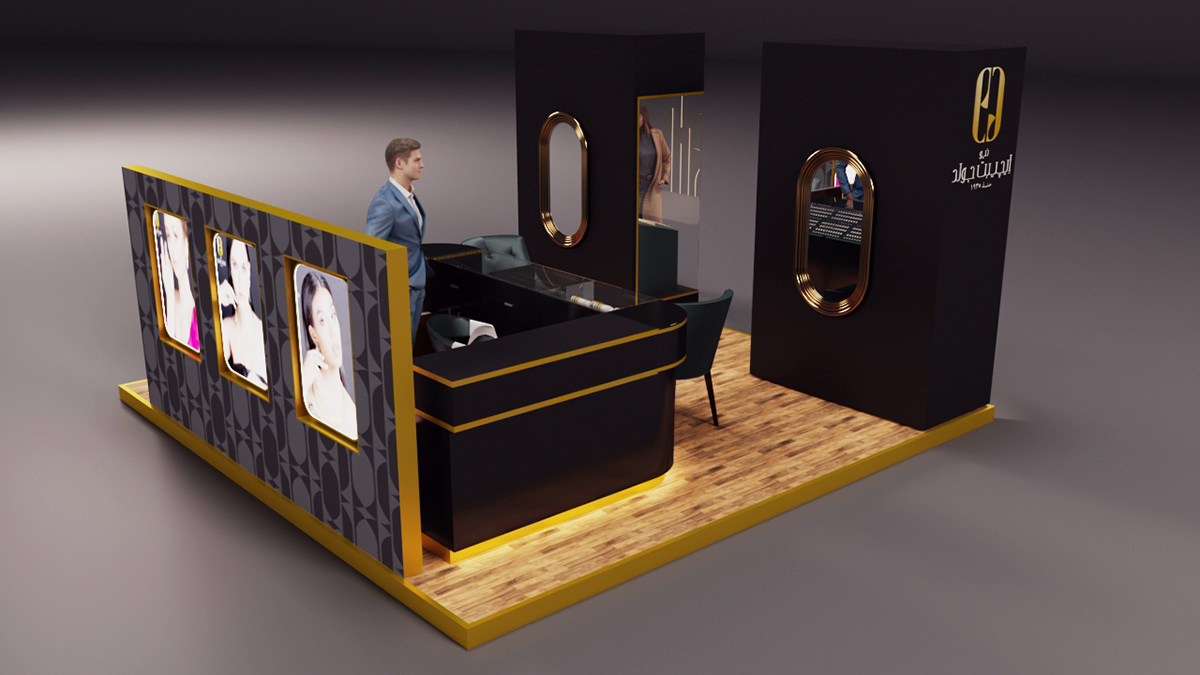 3D booth creative Display egypt gold Exhibition  gold iram jewelry Stand