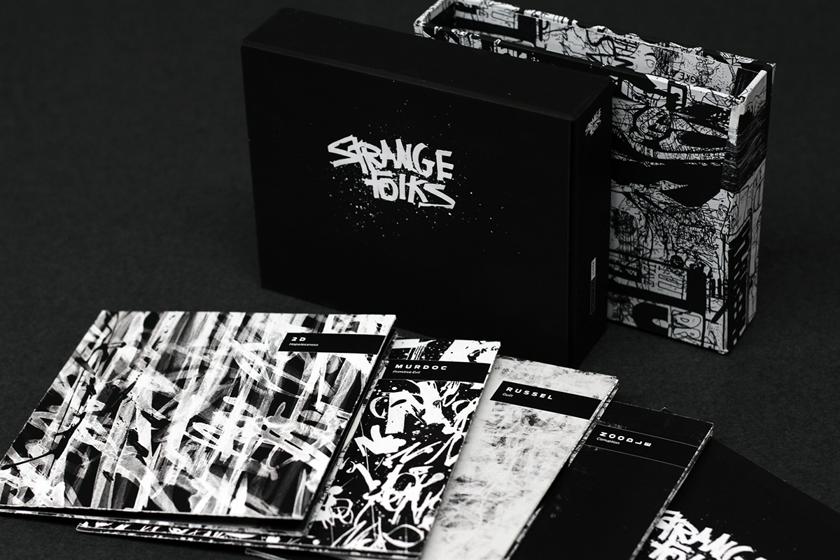 gorillaz Boxed Set illustrations textures Patterns box black and white Character