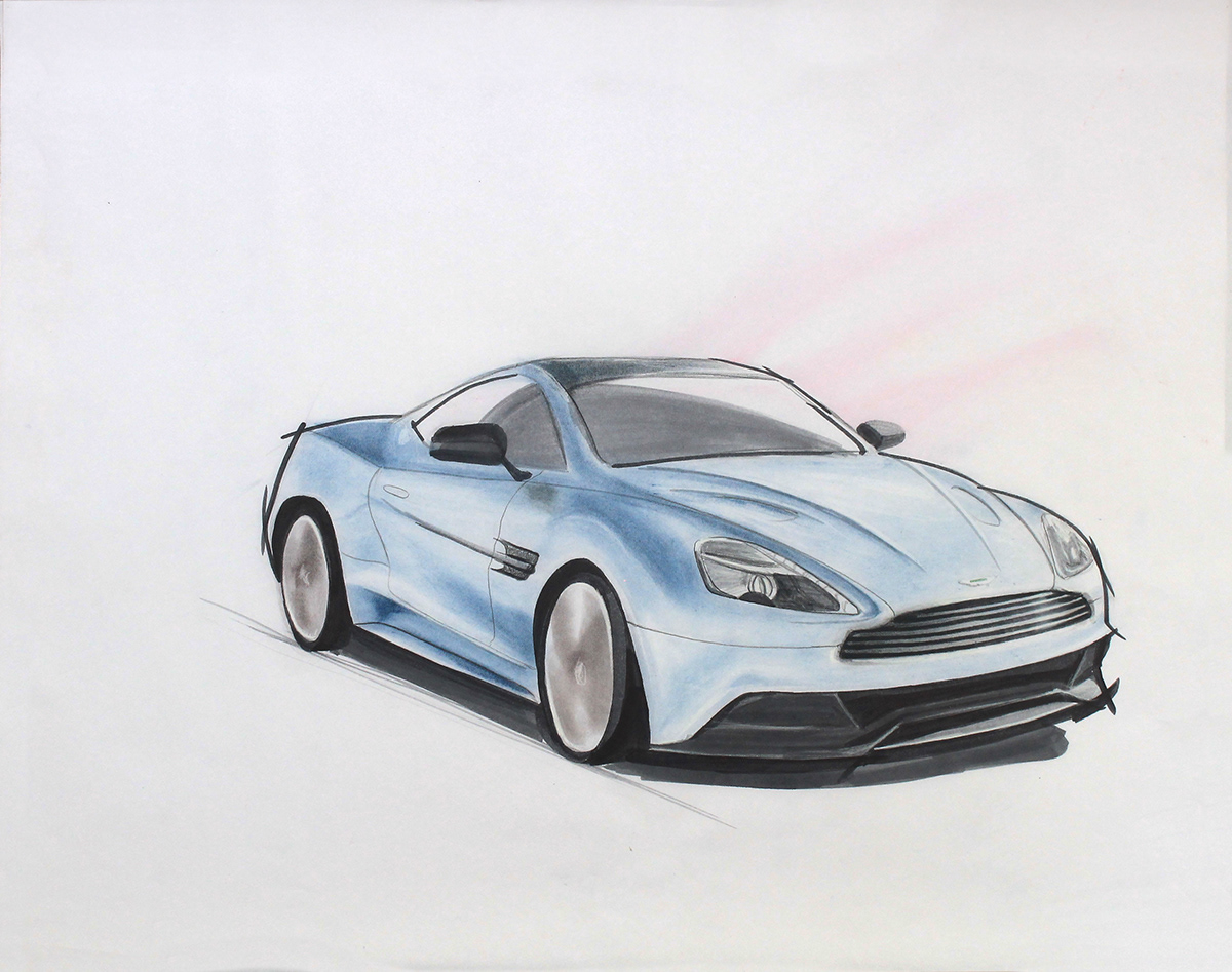 ID drawing Blue Pencil ideation Cars exploded