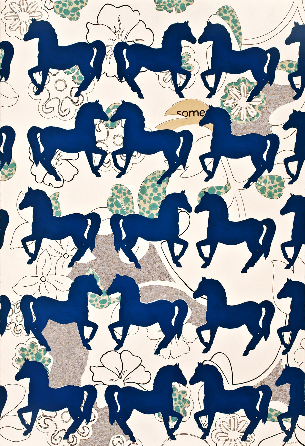 collage oil enamel pattern paper horses
