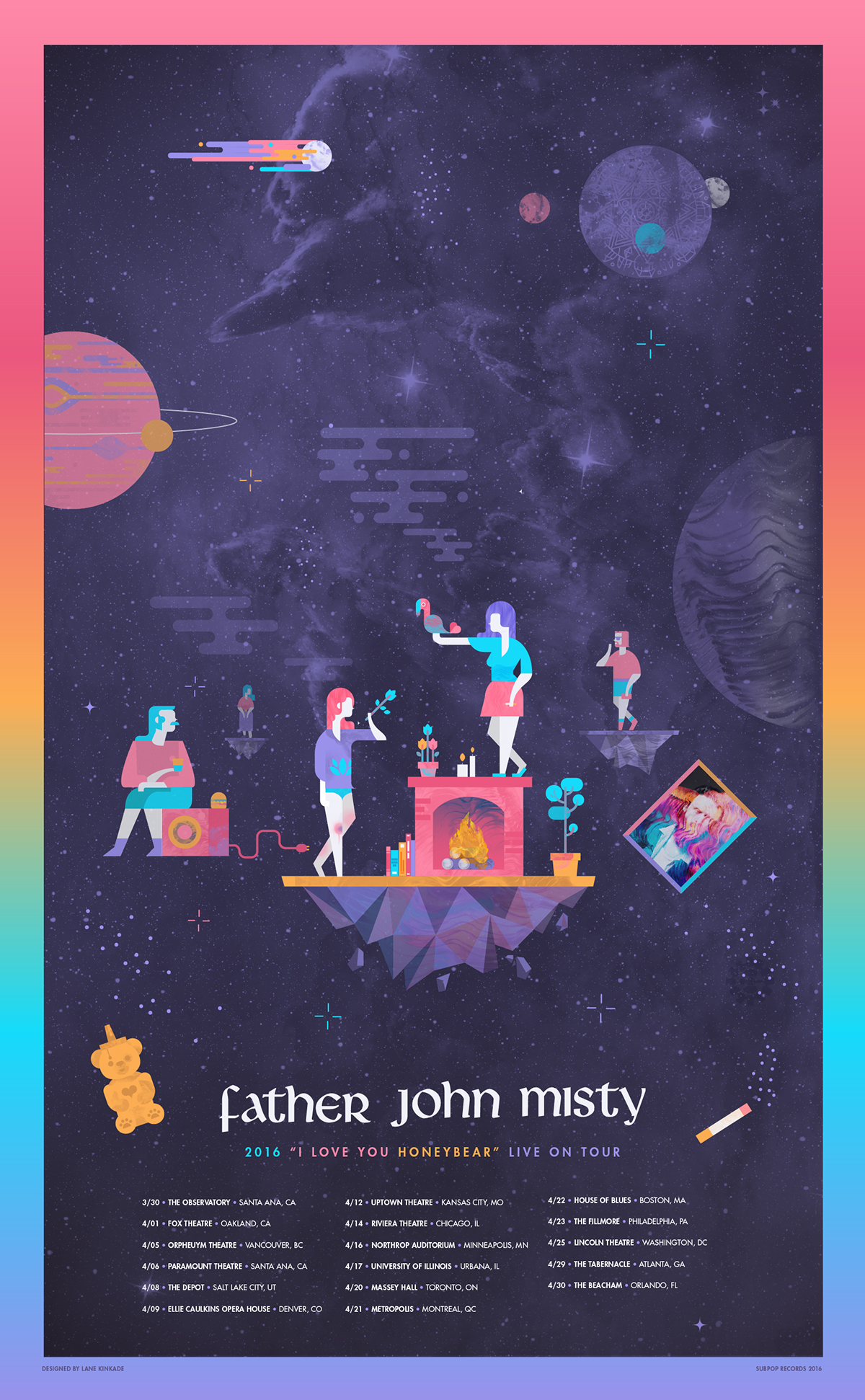 father john misty music band poster vector ILLUSTRATION  design graphic design  Space  rainbow honeybear
