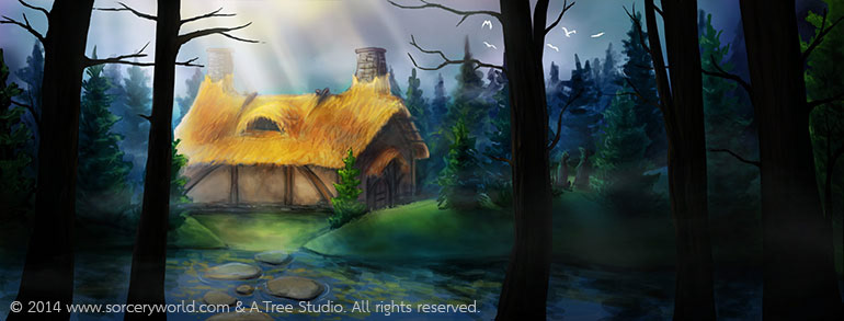 witch wizard hut forest fantasy digital painting