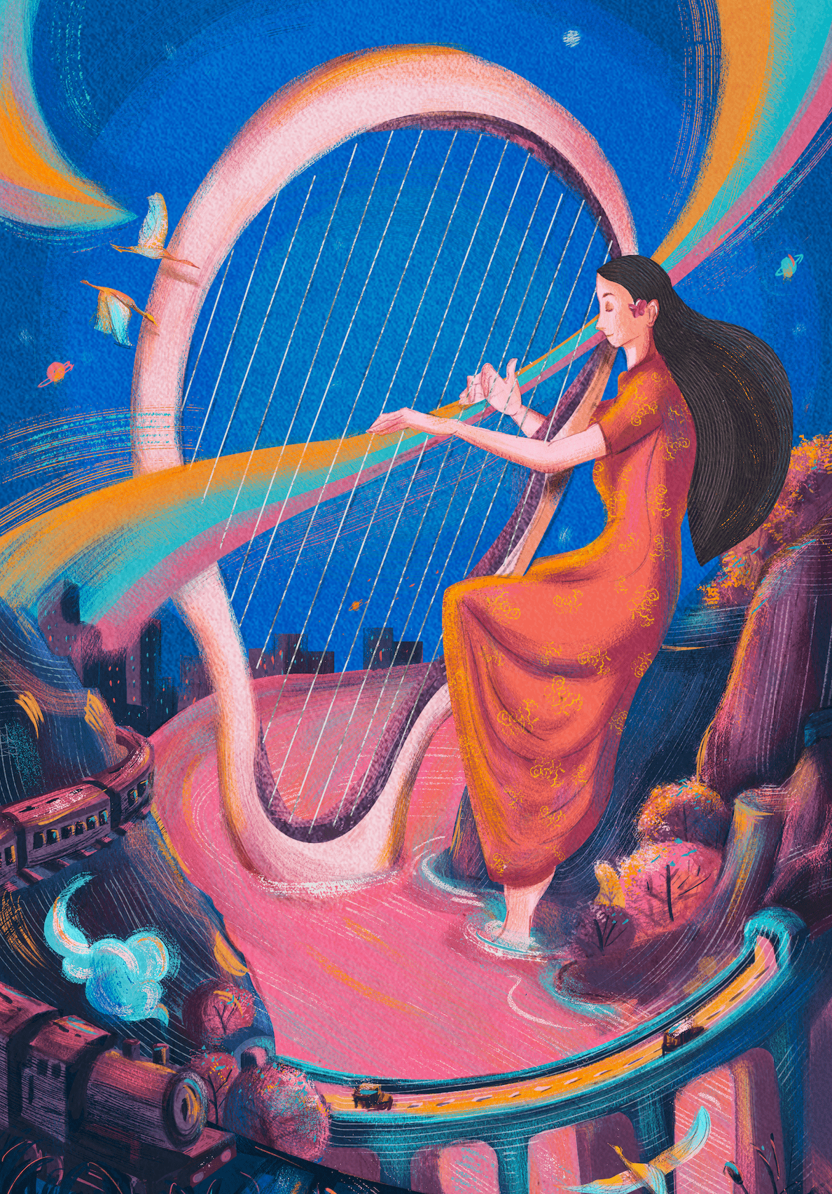 art Editorial Illustration harp indian illustrators listening Magazine illustration self awareness