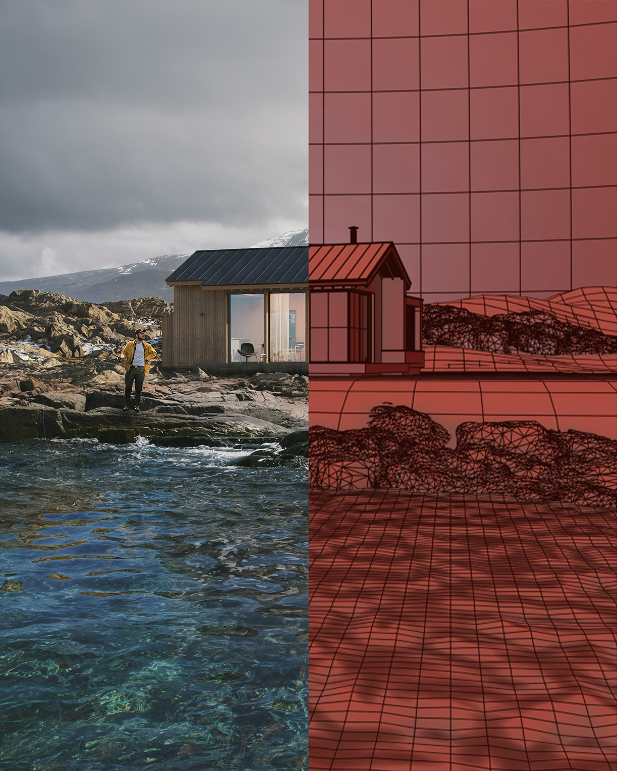 3ds max architecture cabin corona render  corona renderer interior design  Landscape CGI visualization sea