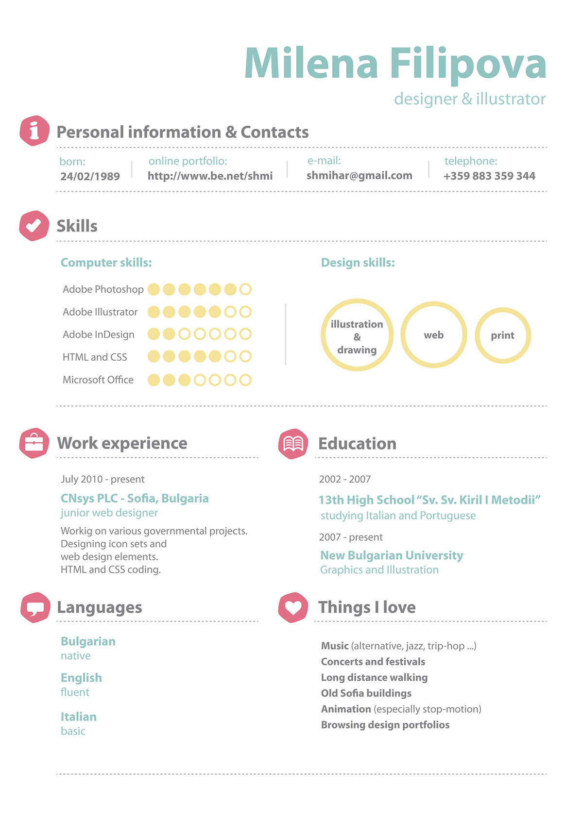 Resume  CV  visual resume  infographics  shmi  shmihar  milena filipova