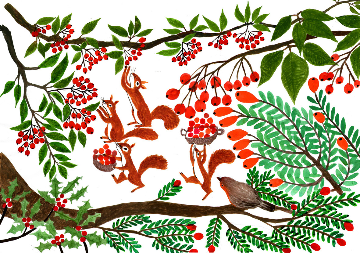 squirrel animal woodland berries fairy tale children's art children's illustration wall art children's book autumn