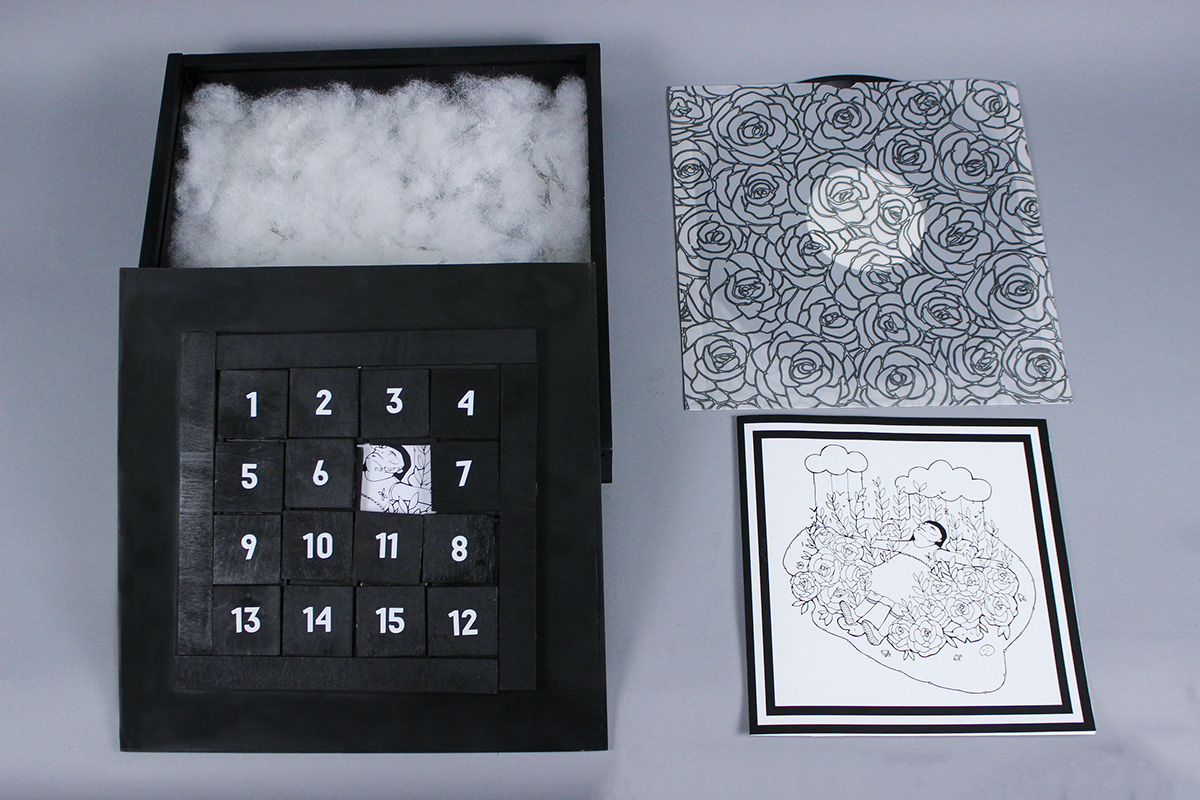 LP Album optical illusion insert sleeve numbers black White vinyl wood
