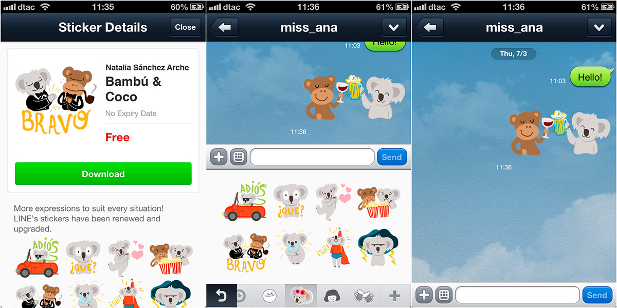 line stickers Sticker Design ied madrid cartoon app messaging app Emojis sticker set icon set koala monkey