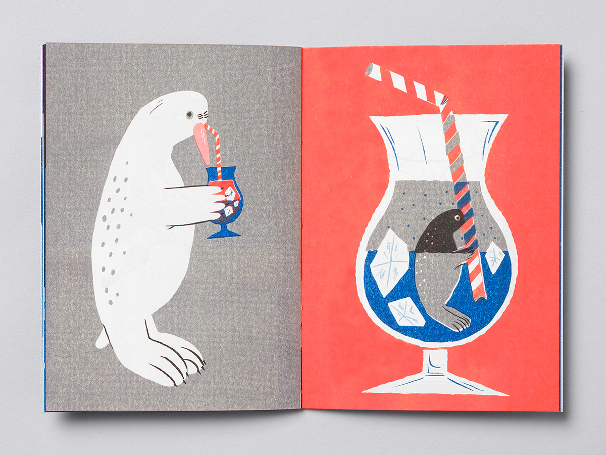 risograph Zine  stencil print silk screen children's book cocktail bartender Bar Menu Polar Bear North Pole