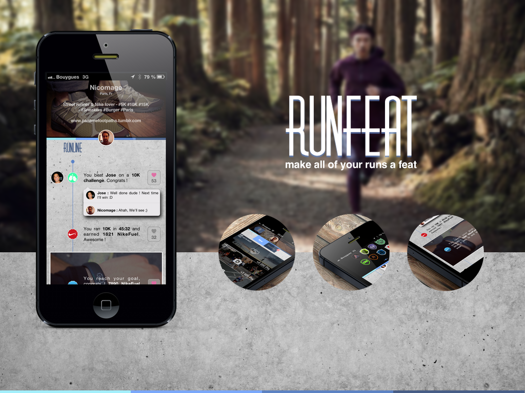 Runfeat ux UI Mobile app ios iphone landing page profile menu