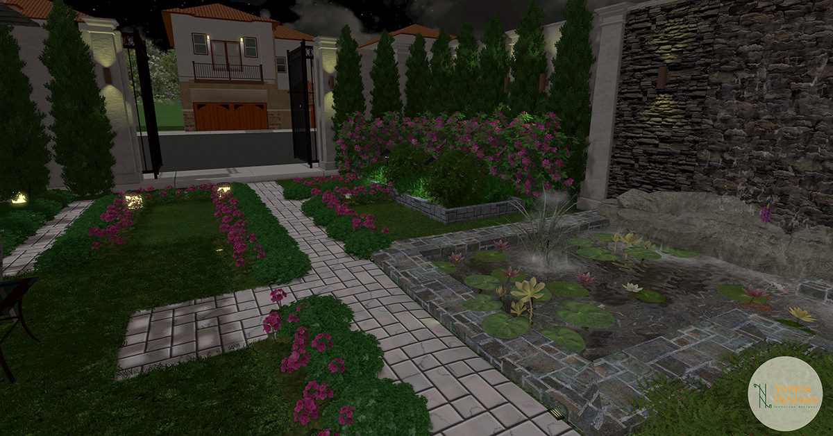 backyard design design gardening green Landscape realistic rendering Villa