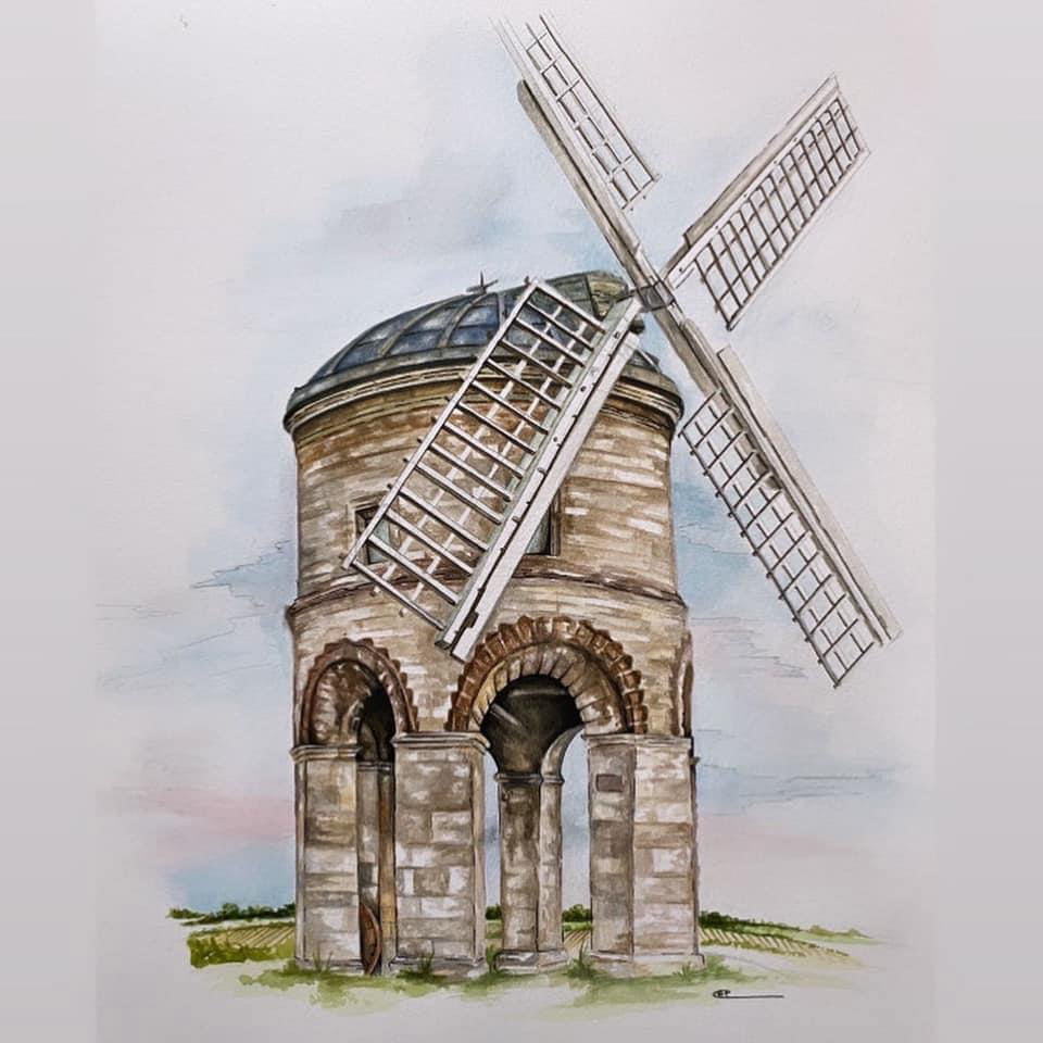 architectural Chesterton Windmill mixed media warwickshire watercolour