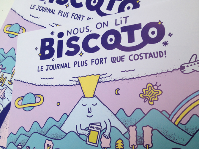 biscoto promotional poster poster volcano swimming children illustration kids child teenager mutant belgium brussels france