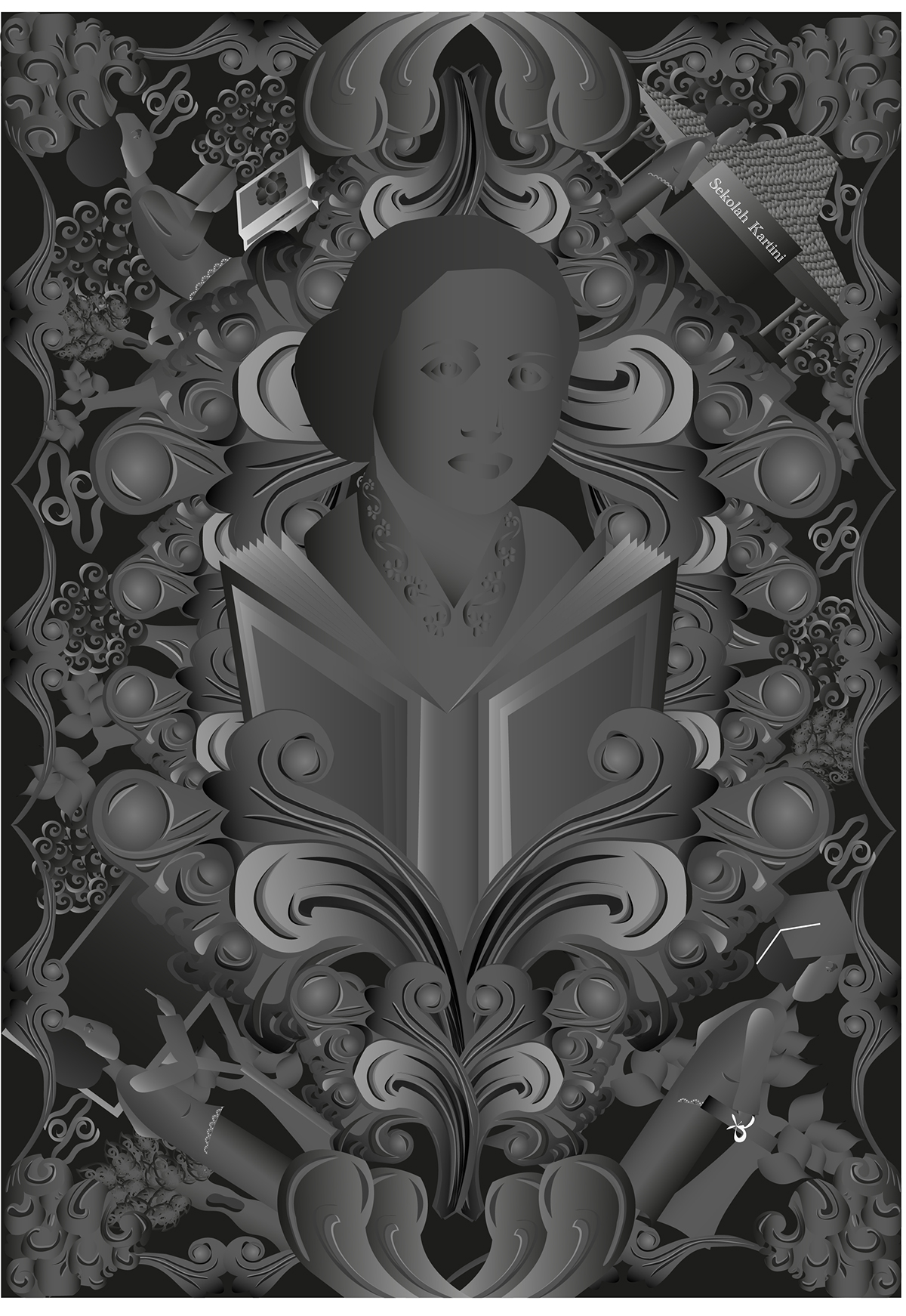 indonesia Kartini Hero women relief silver pattern digital Illustrator Education story poster bali