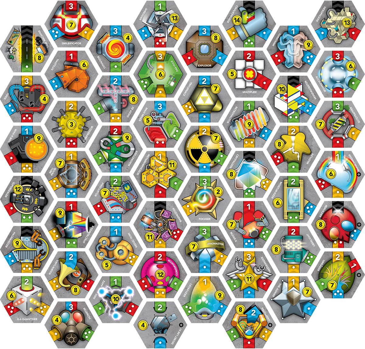 boardgame board game cwali Corne van Moorsel hex tile machines weird science vector