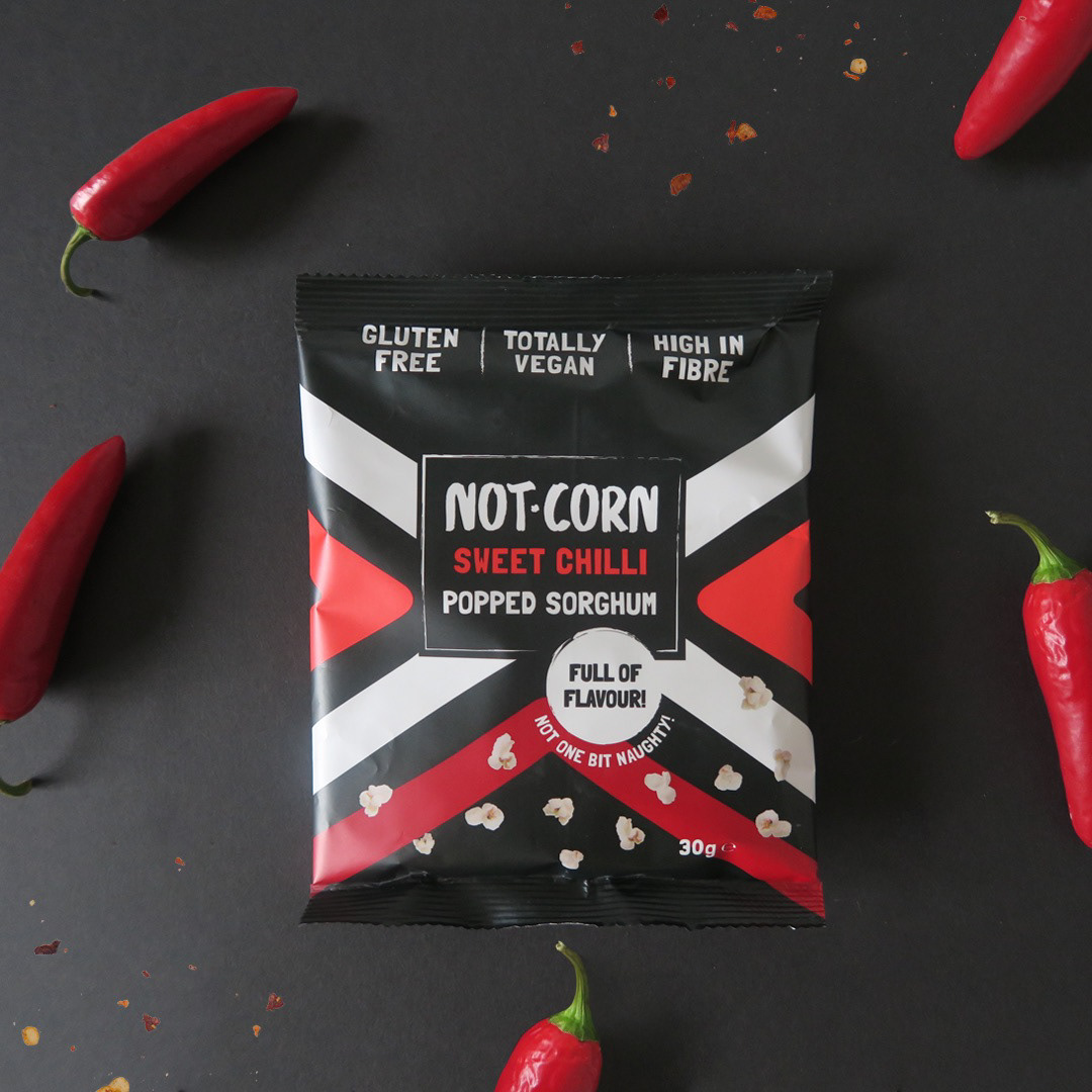 not.corn sweet chilli flavoured popped sorghum african inspired packaging design by melissa carne