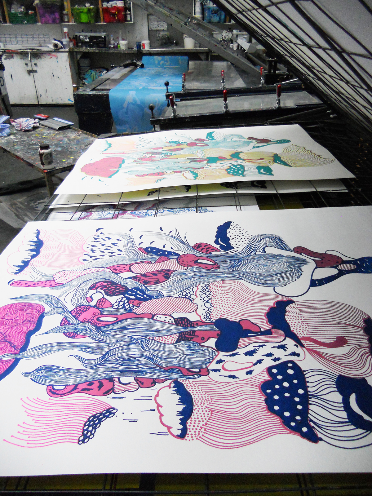 pattern design edition wallpaper silkscreen printmaking hand printed Wallpaper design edion of prints posters