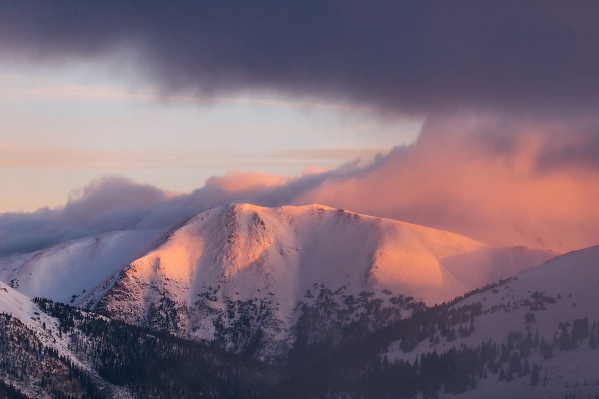 Colorado colorful inversion landscape photography mountains pastel pink clouds Sunrise sunset winter