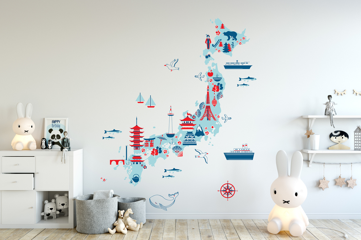 japan cartoon map children Travel Island japanese sea ILLUSTRATION  cartography