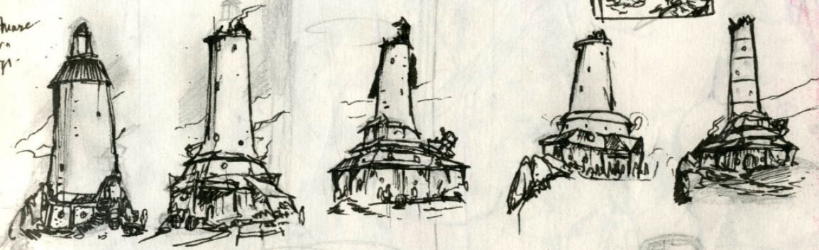 Fineliners pencil process sketching Tavern pub pirate lighthouse story imagination