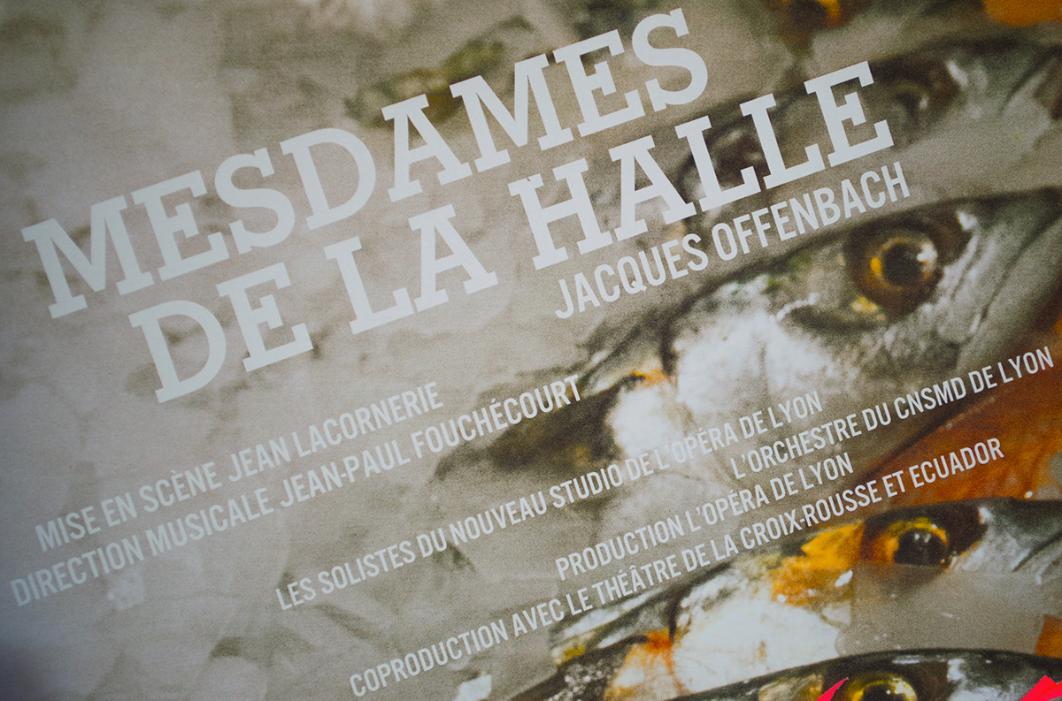 Mesdames Halle Jacques Offenbach étal poissons travestissement marche opéra boufe Musique maquillage affiche poster