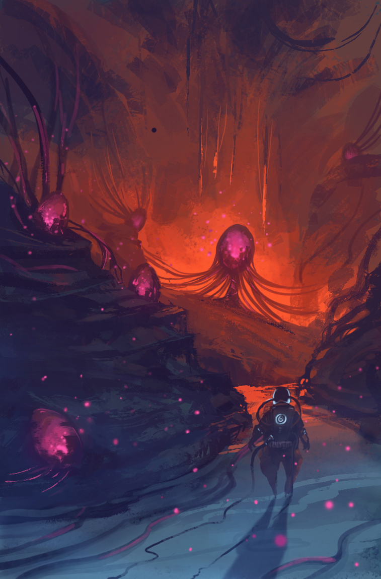 fantasy sci-fi concept art ILLUSTRATION  strange cave painting   background