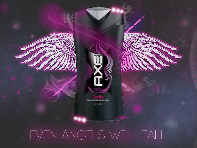 axe excite angel angels conceited axe excite dark pink purple blue black glow bright Beautiful advertisement