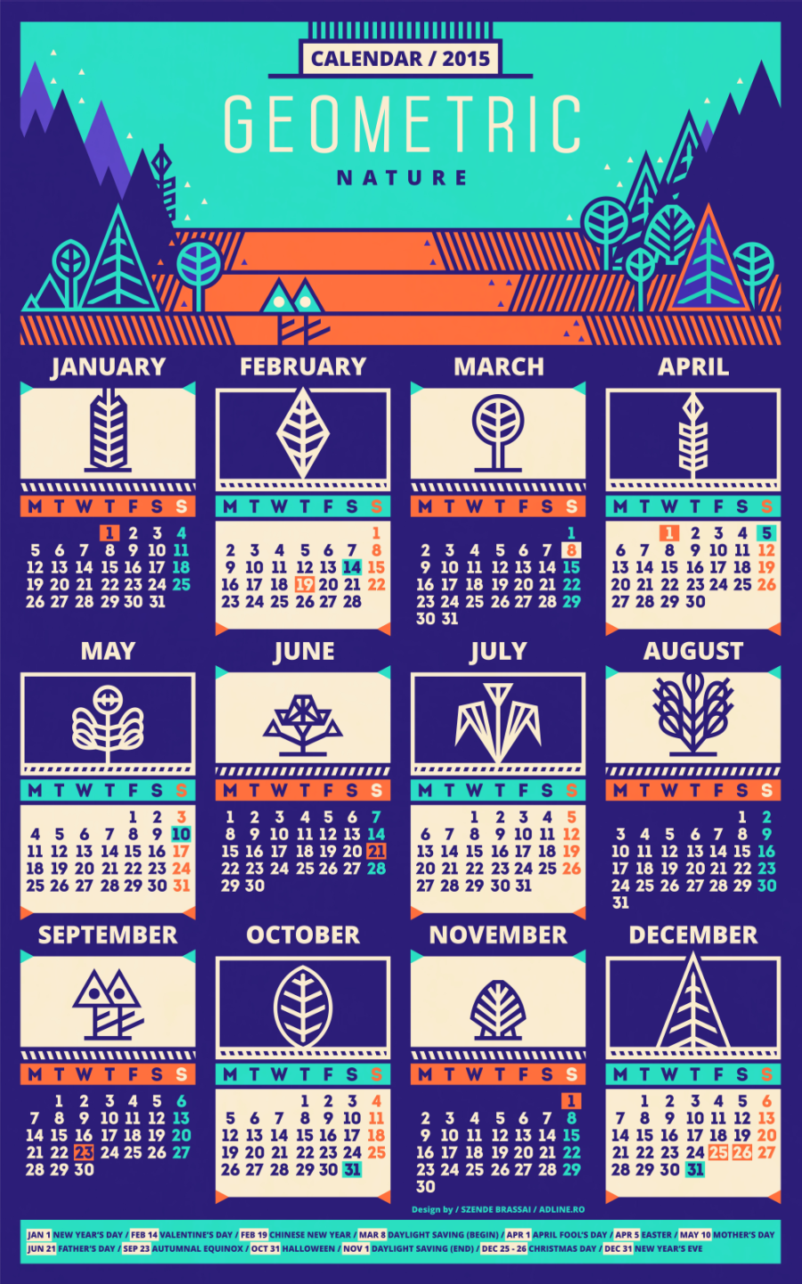geometric Nature adline brassai calendar pattern month week Day Holiday vector