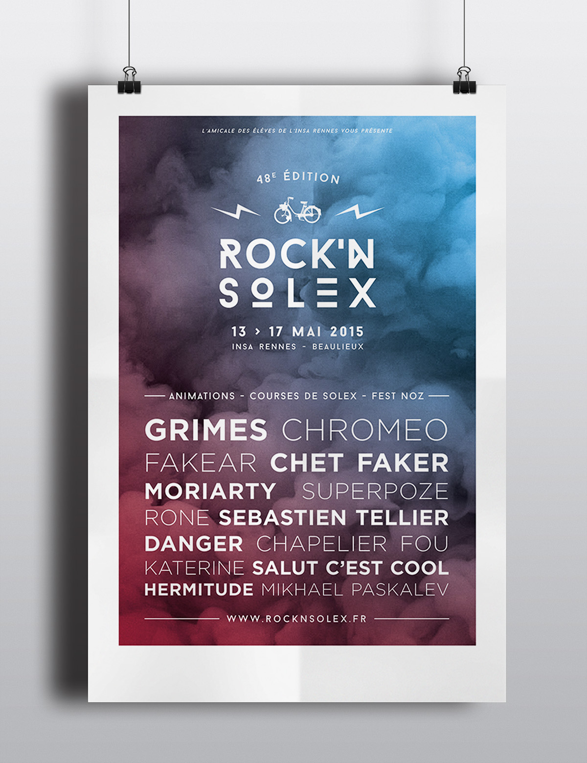 logo festival poster affiche minimalist rock solex INSA rennes concours smoke gotham Baron Neue