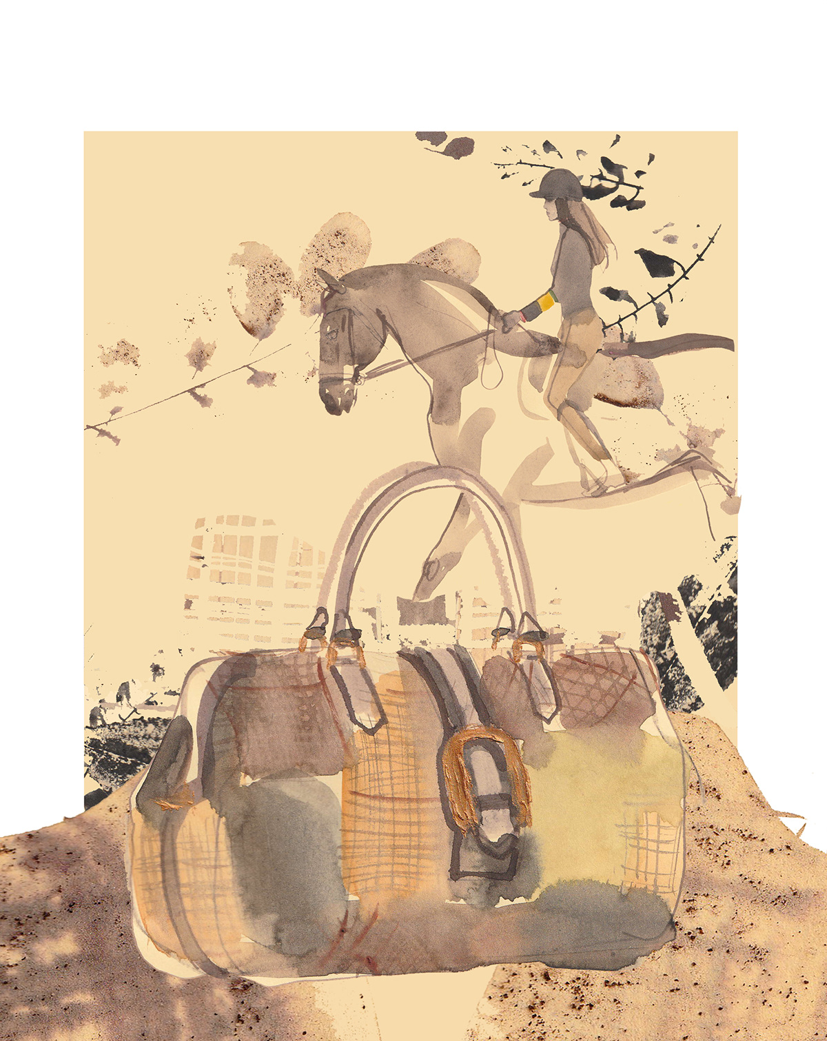 animals autumn bags Fall Fashion  horse riding horses ILLUSTRATION  inkart watercolor