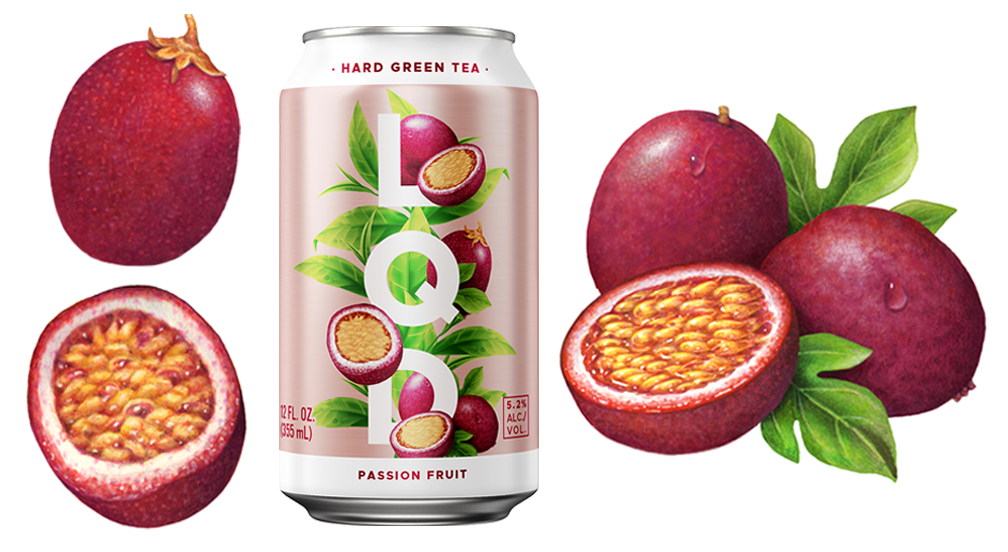 Passionfruit illustrations used in packaging for Anheuser-Busch's LQD Passion Fruit Hard Green Tea.