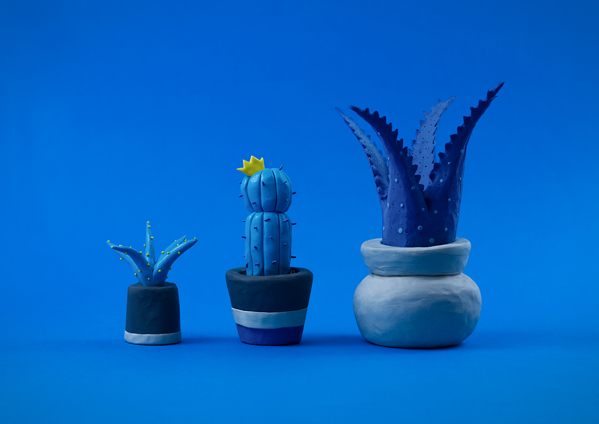 clay Plasticine art ILLUSTRATION  blue cactus