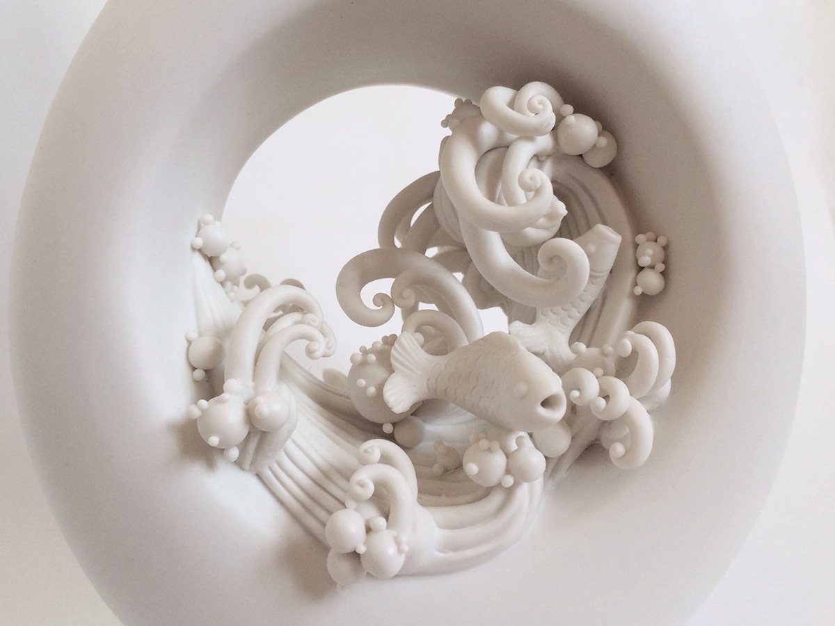 Adobe Portfolio ceramic Vase  handmade Nature sea fish wave porcelain