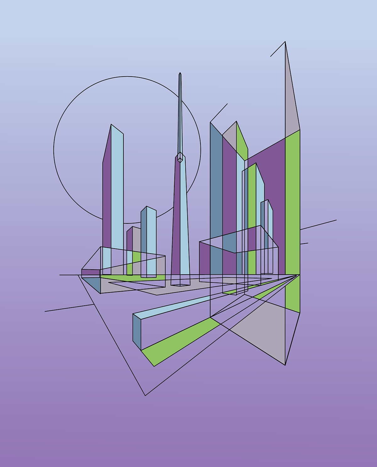 vector Perspective line stroke gradient Urban horizon Angles geometry building buildings skyscrapers towers modern abstract