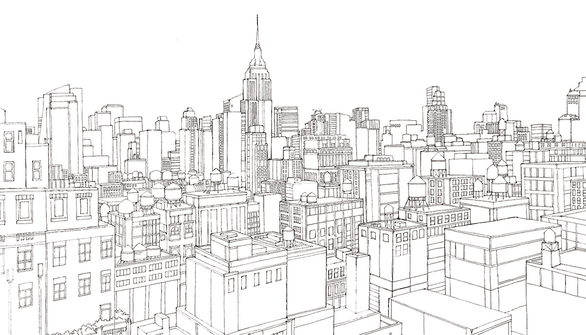 New York l'oreal Redken pen and ink Manhattan cityscape Interior