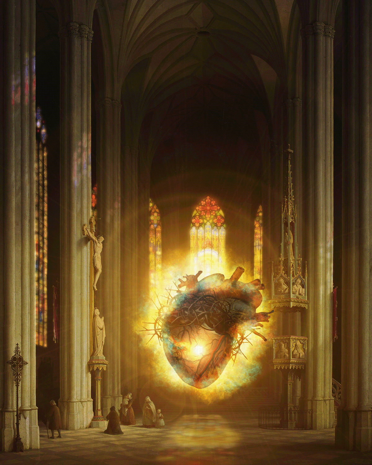 anatomy christ Digital Art  Digital Collage fire gothic gothic church heart medical