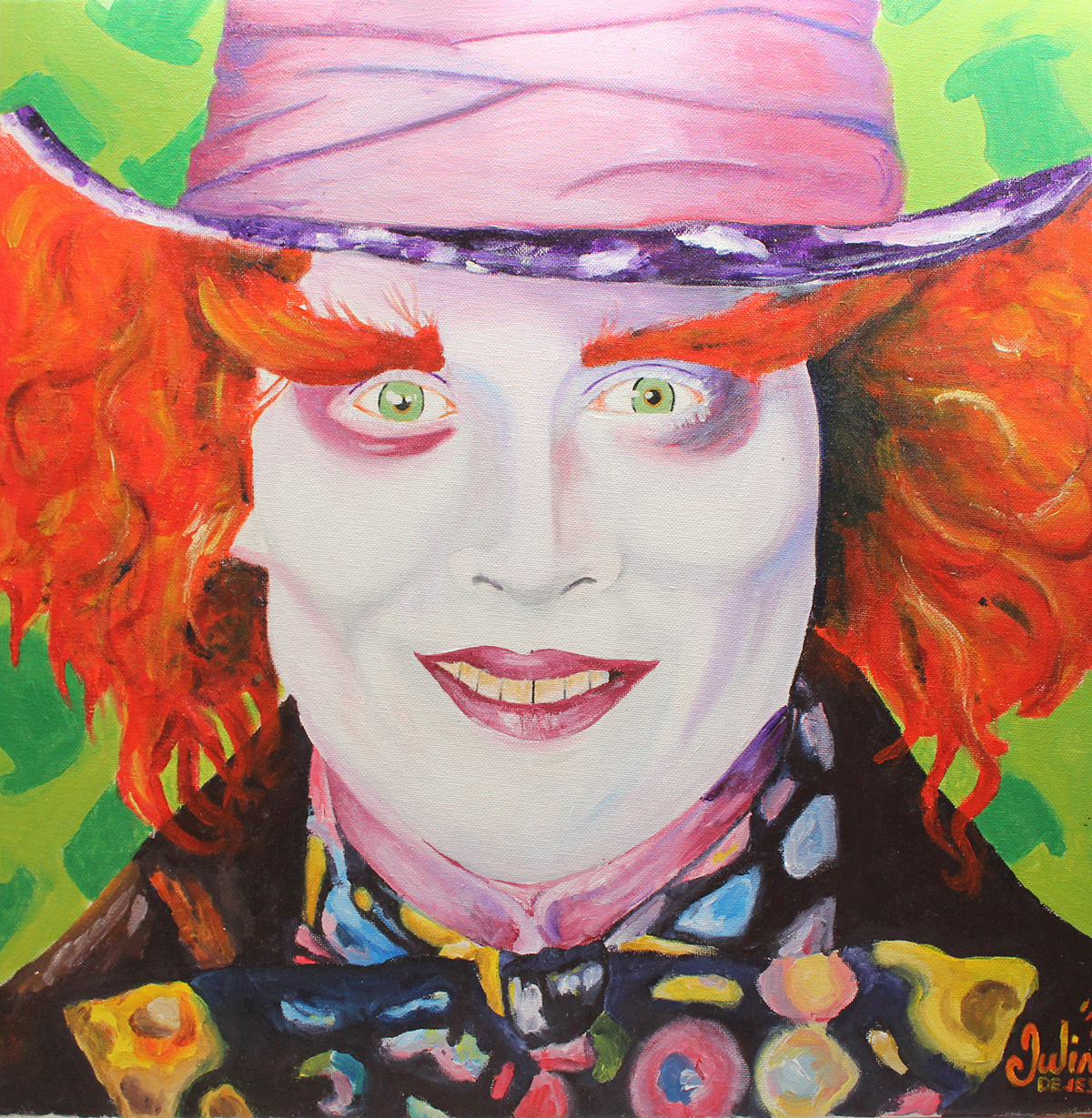 mad hatter alice in wonderland acrylic canvass TRADITIONAL ART fictional character alice johnny depp paint fiction