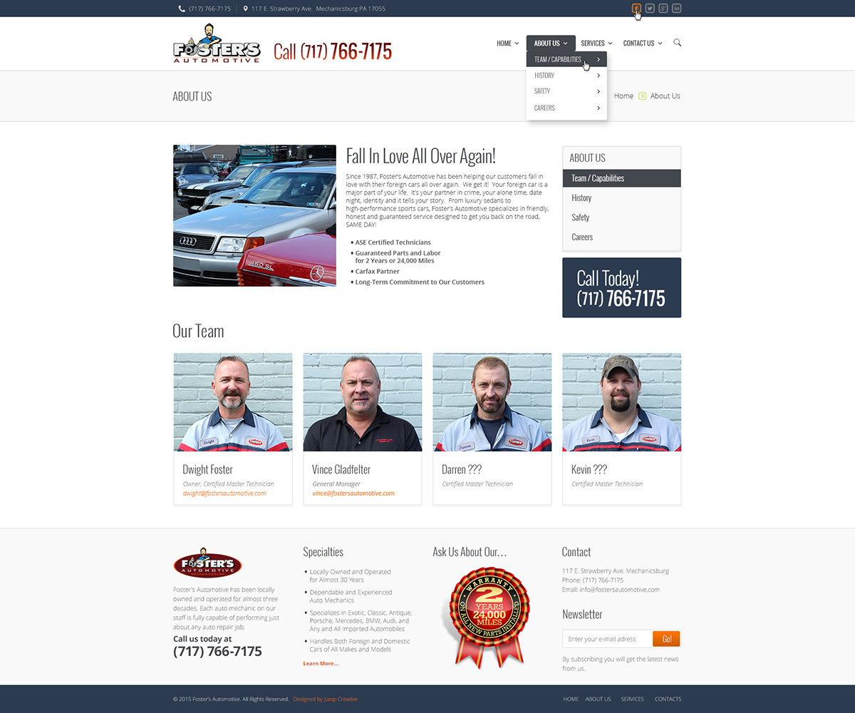 foster's automotive Creative Services Website content creation Responsive web design Mobile-Ready