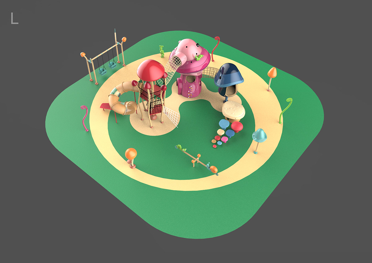 Fiberglass Playground mushroom Oyun Park Mantar grubu design concept set