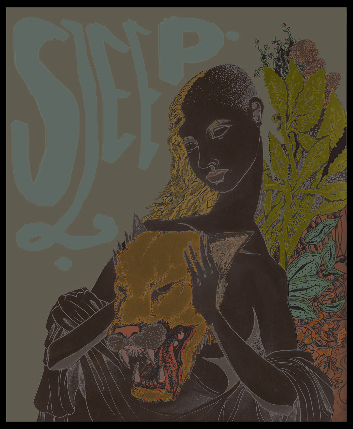 sleep sludge metal poster art Gig Art digital illustration cougar decapitated witchy woman