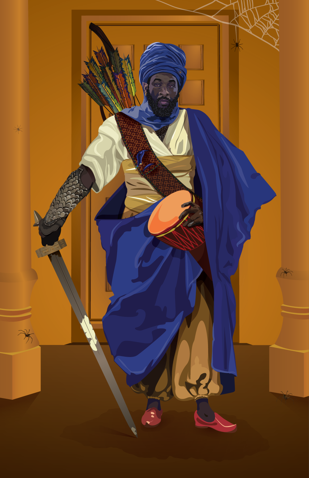Adobe Portfolio Illustrator adobe Character fantasy Bard vector vectors portrait Griot Armor archer Sword elf