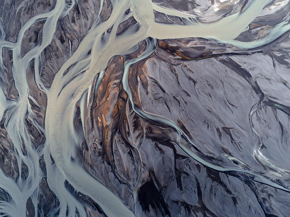 Aerial iceland rivers glacier Glacier Rivers drone plane above abstract water