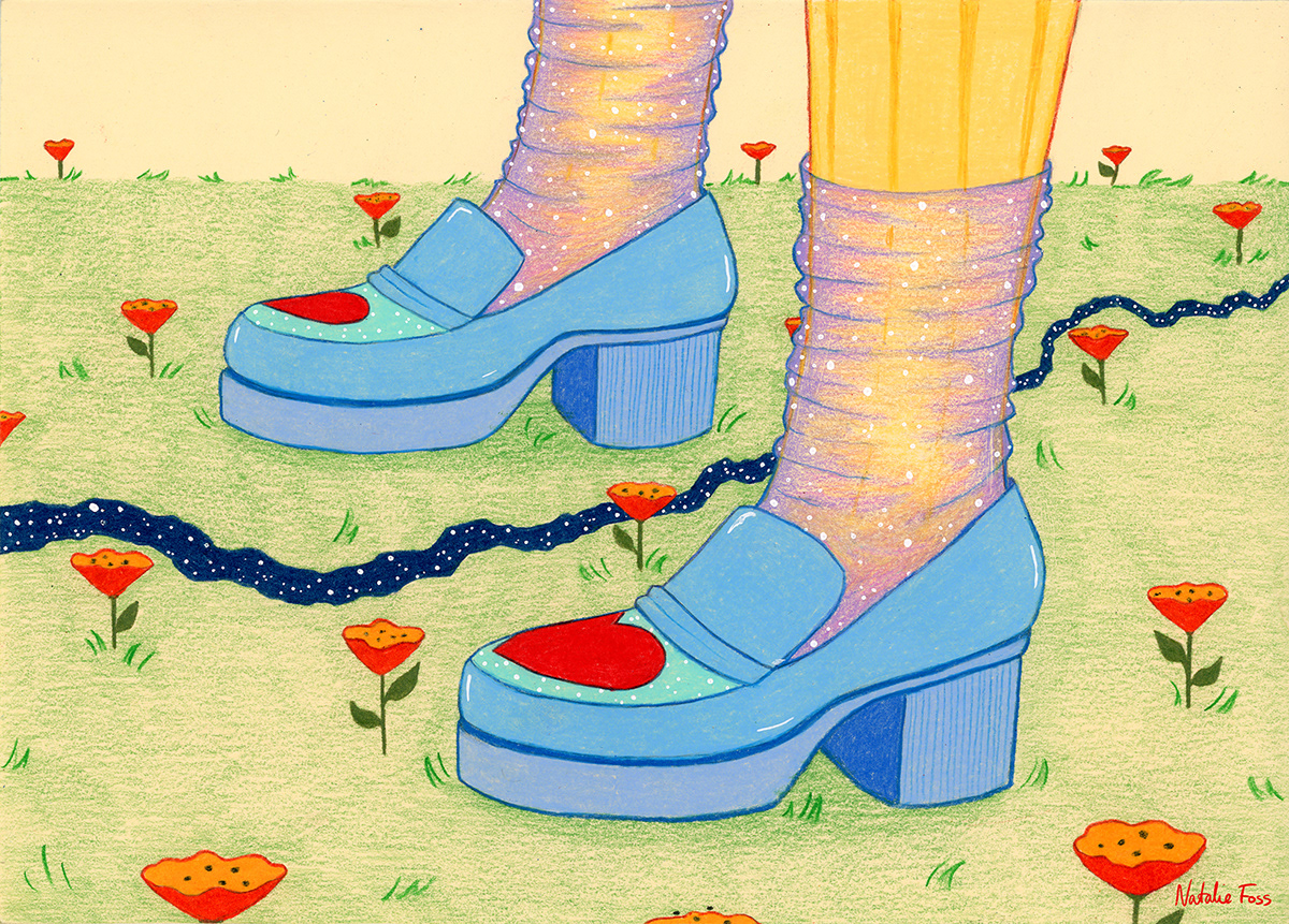 Fashion  Flowers natalie foss Drawing  ILLUSTRATION  coloured pencils fashion illustration concept shoes footwear
