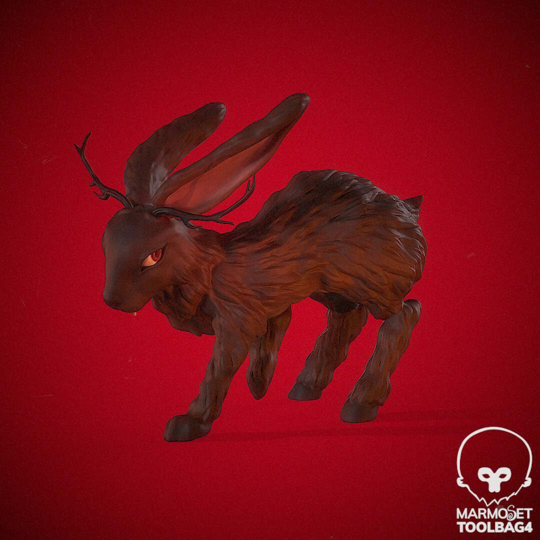 beast Folklore Character jackalope sculptober Zbrush digital sculpture 3D creature fantasy