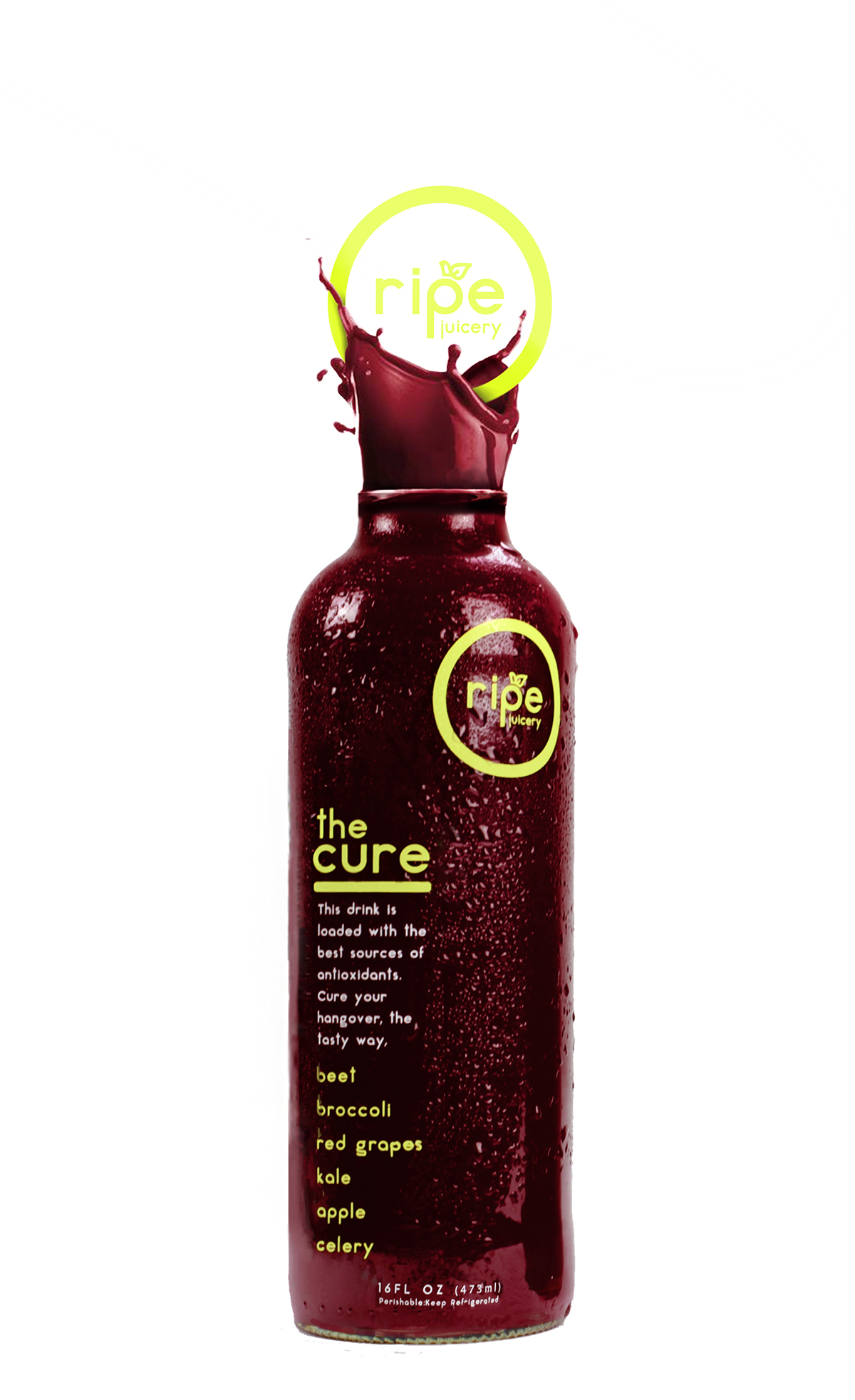 Adobe Portfolio juice juicery Juice Packaging ripe juicery bottle logo Icon identity minimal modern splash color