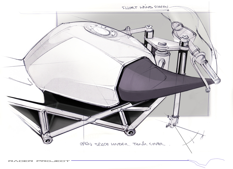 motorcycle racer sketching Clay Modeling foam shaping cafe racer