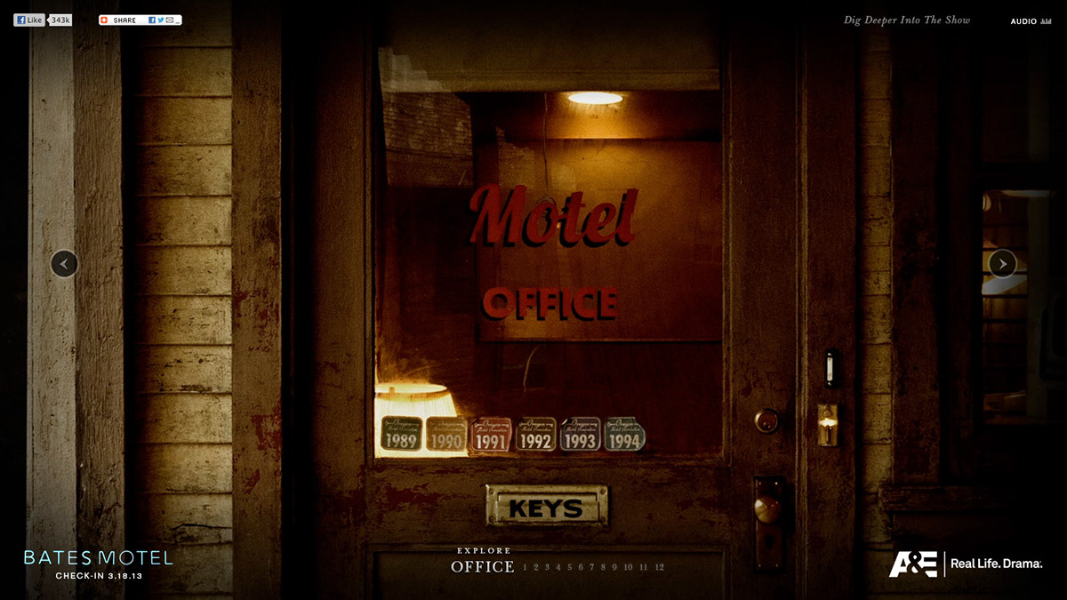 Adobe Portfolio Bates Motel psycho A&E tv show Interface norman Web Experience Peep Hole door motel Scary key video movie